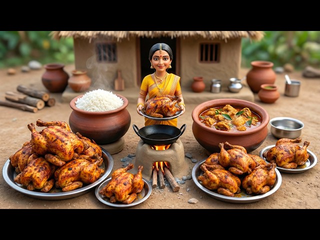 Miniature Doll massive full chicken roast Cooking ASMR | Indian Village Tiny Kitchen Story
