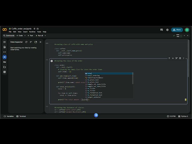 Building coffee order Software(mini project) with the help of Python. 
