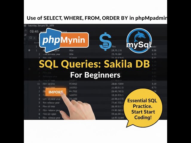 Use of SELECT, WHERE, FROM, and ORDER BY in phpMyAdmin (Sakila DB Tutorial) #database #myphpadmin