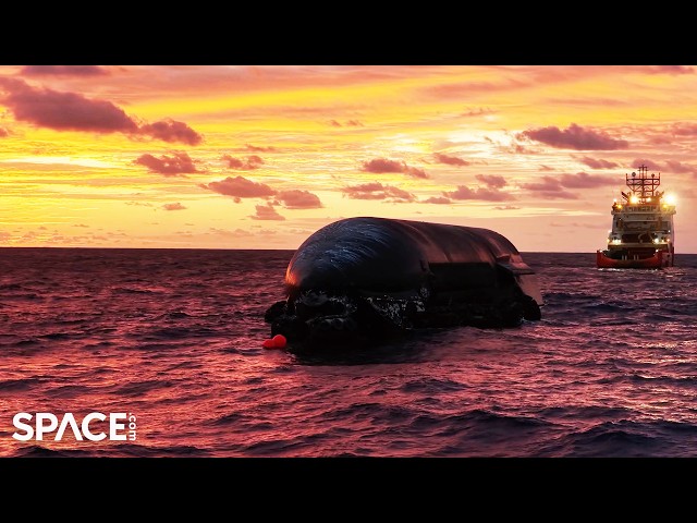 SpaceX Starship towed by recovery team in stunning Indian Ocean view