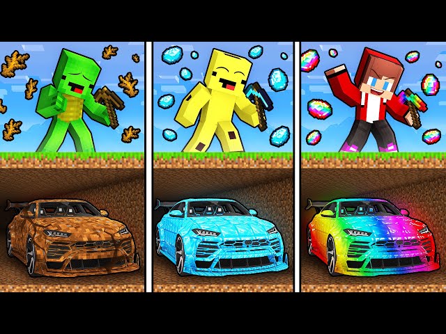 JJ’s OVERPOWERED vs Mikey’s POOR vs Banana Kid’s RICH Underground CAR - Maizen Minecraft