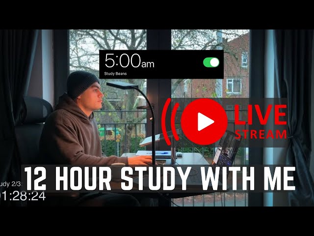 12-Hour LIVE Study With Me 🎓 | Cozy UK Ambience | Custom Pomodoro Timer | Deep Work Mode