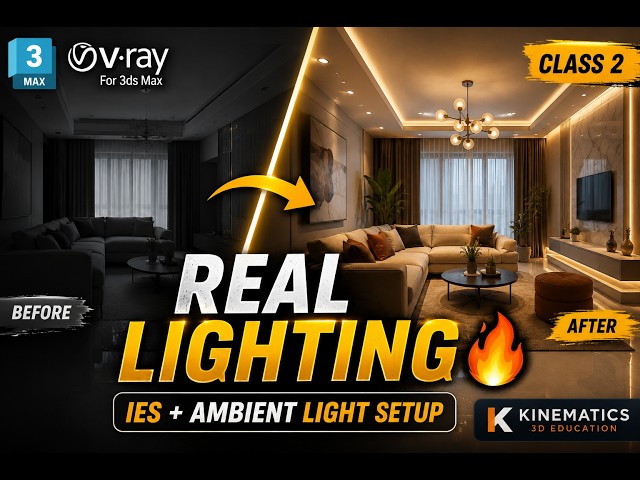 3ds Max V-Ray Lighting Tutorial | IES + Ambient Light Interior Setup (Class 2)