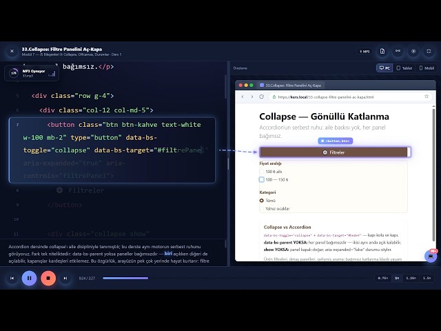 Bootstrap Collapse | Bağımsız Açılır Paneller, Filtreler ve Detay Alanları