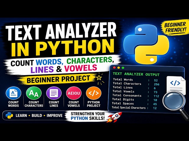 Text Analyzer in Python 🐍 | Count Words, Characters, Lines & Vowels | Python Beginner Project