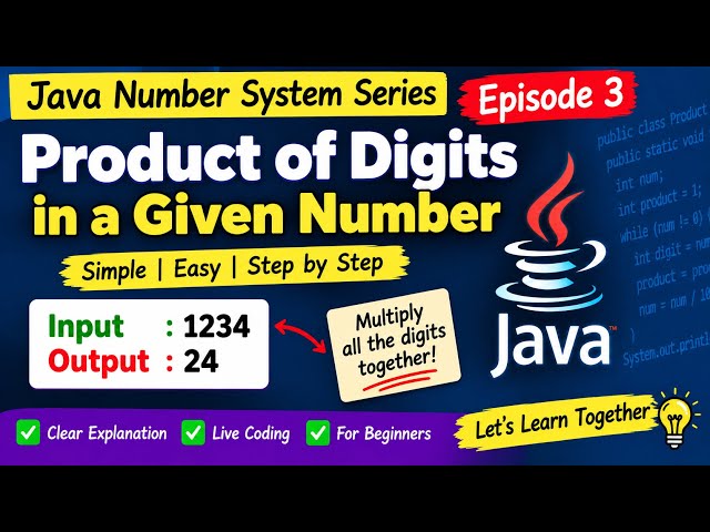 Java Number System Programs | Episode 3 | Product of Digits in Java | Step by Step