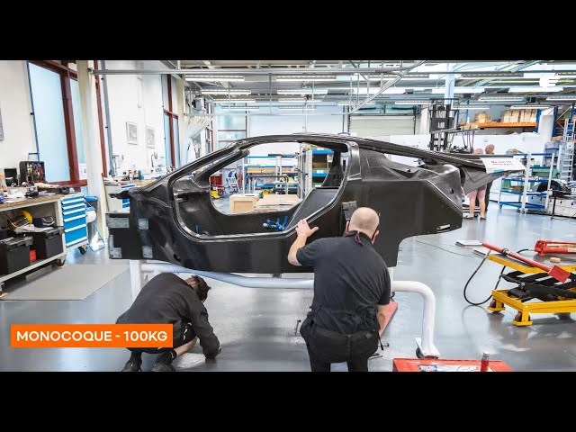 T.50's carbon monocoque arrives at Gordon Murray Design's prototype workshop.