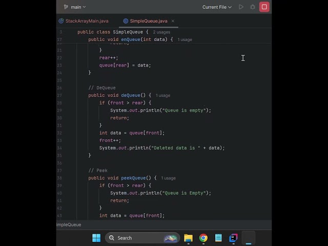 SimpleQueue.java || SimpleQueue Class Explained in 7 Seconds! 🚀