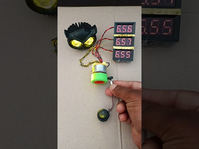 DIY Project: daron motor Spins  → 2× 6V Generators ⚡ → Bike Bulb 💡→ 3 Voltmeter Test.#shorts  #viral