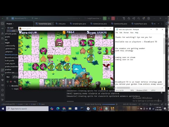 BloomGuard TD - Live Game Development & Testing (Java + LibGDX)