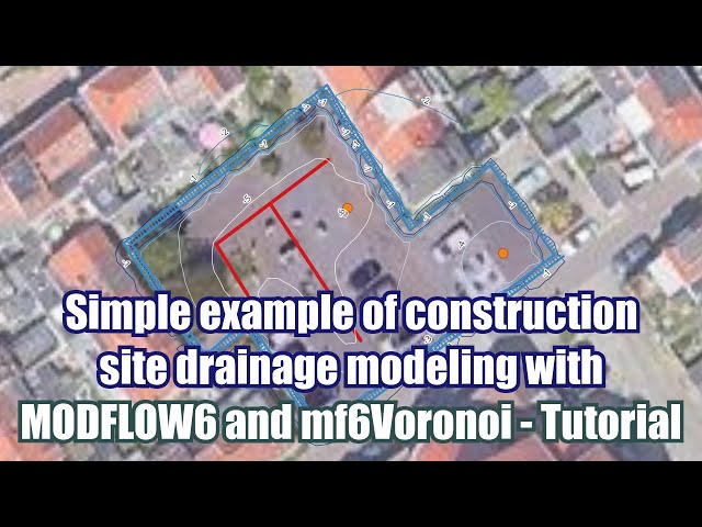 Simple example of construction site drainage modeling with MODFLOW6 and mf6Voronoi - Tutorial