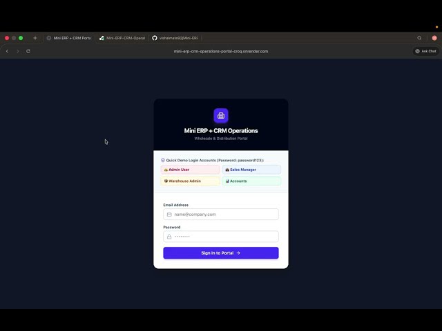 Mini ERP + CRM Operations Portal | Full Stack Developer Case Study | React, Node.js, PostgreSQL