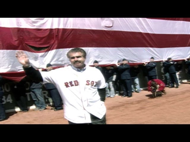 DET@BOS: Bill Buckner throws the out first pitch