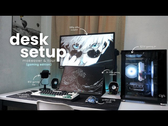 aesthetic gaming desk setup makeover & tour | black & white theme (gaming edition)