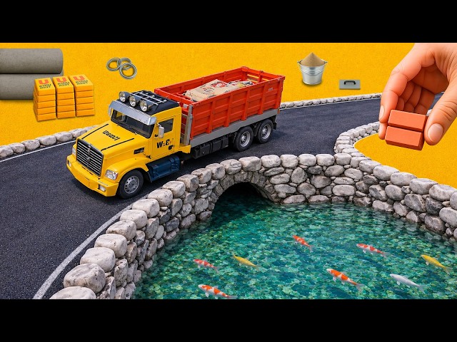 DIY Stone Arch Bridge Project - Building a Beautiful Brick River Crossing with Transport Truck