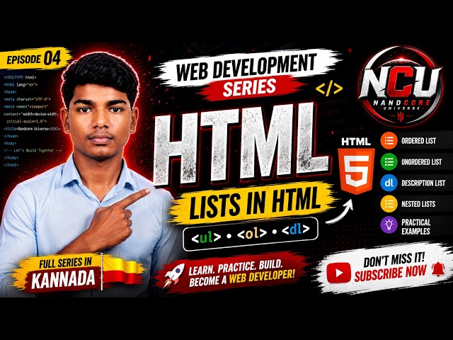 HTML Lists in Kannada 🔥 | Ordered, Unordered & Description Lists | Web Development Series – EP 04