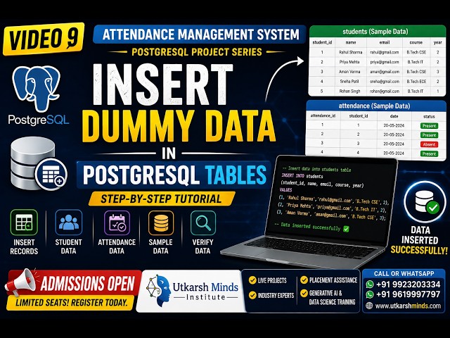 Video 9: Insert Dummy Data into PostgreSQL Tables | Attendance Management System Project