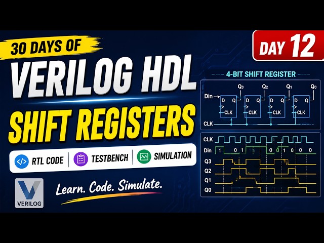 Day 12 of 30 Days of Verilog HDL | Shift Registers_ | RTL Code, Testbench & Simulation