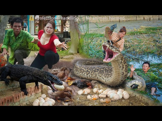 72 Hours on high alert: Giant python creeps up behind - A Komodo dragon creeps up on the chickens