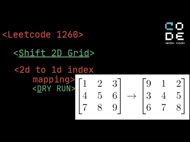 leetcode 1260 | Shift 2D Grid | 2d to 1d mapping | Leetcode potd