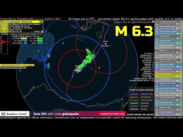 Magnitude 6.3 Earthquake strikes 40 km north of Te Anau | 16. July 2026
