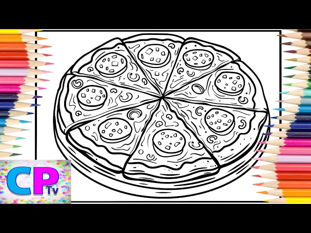 Thick Crust Pizza/Pepperoni with Cheese and Toppings/Coloring Book/Coloring is my Hobby/Art Therapy