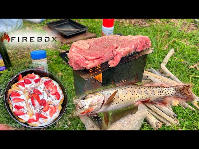 Wild Trout, GRILLED Steak & FIREBOX Cinnamon Rolls!!! - Nature ASMR
