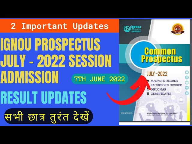 IGNOU Common Prospectus Programmes/Course Guide 2022 Admission || December 2021 Result Today Updates