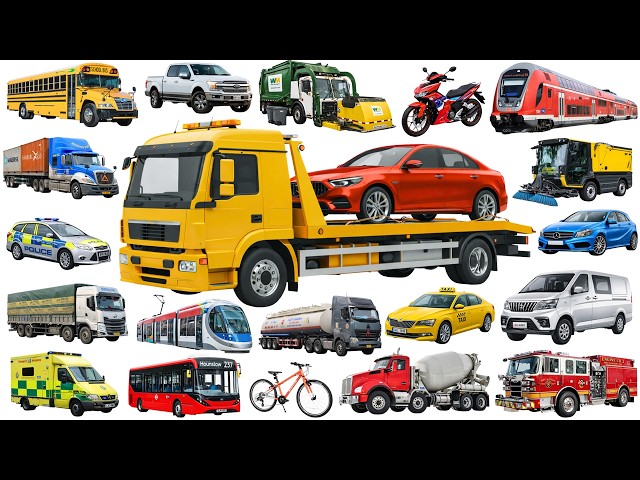 Transport Vehicles for Kids – 20 Types of Vehicles | Truck, Bus, Train, Police Car & More