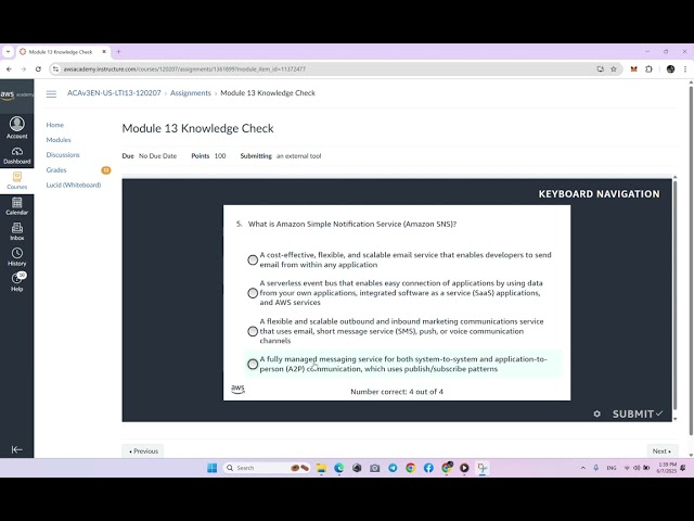 Module 13 Knowledge Check | Building Decoupled Architectures | AWS Academy Cloud Architecting