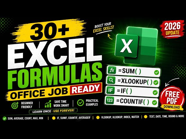 30+ Excel Formulas Every Beginner Must Learn in 2026 | Complete Excel Basic Formulas 