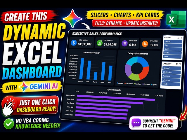 Gemini Sales Dashboard Tutorial | Auto-Updating Charts & KPI Cards