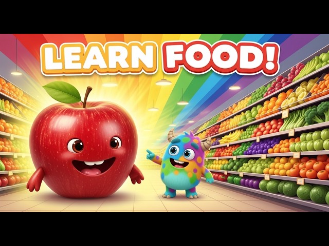 🌈 Rainbow Supermarket Adventure | Learn Fruits, Vegetables, Colors & Counting for Kids