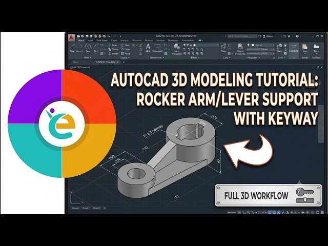 AutoCAD 3D Modeling Tutorial: Rocker Arm/Lever Support with Keyway
