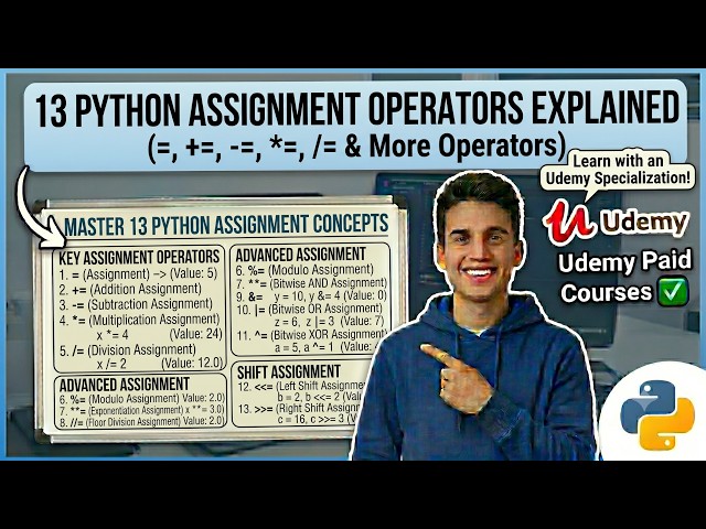 13 Python Assignment Operators Explained | =,+=,-=,*=, /= Operators in Python | Udemy Paid Courses ✅