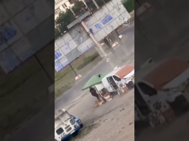 Police video shows Russian drone chasing Ukrainian man #Ukraine #Russia #War #Drone