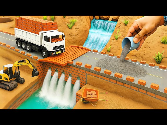 DIY Mini Truck Builds Brick & Metal Railing Bridge | Fun Construction Science Project #2