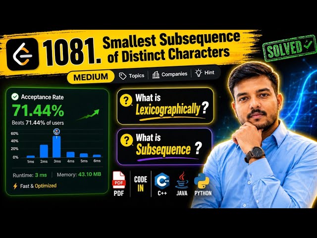 LeetCode 1081 | Smallest Subsequence of Distinct Characters |Java Solution| Stack + Greedy Explained