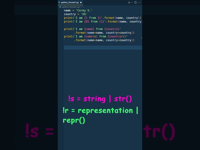 31 - Python Part-1: Exploring Conversion Flags {!s} and {!r}  String Formatting - #python #shorts