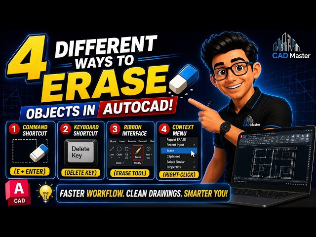 4 Ways to Erase Objects in AutoCAD | Beginner Tutorial #autocad #cadmaster 