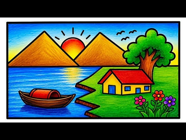 Simple village scenery drawing/How to draw village scenery drawing/Easy pencil sketch for beginners