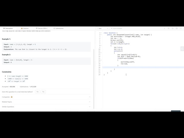 LeetCode #16 3Sum Closet Explained - Java
