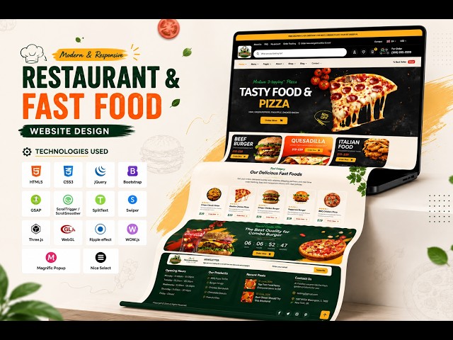Restaurant Website Design Using HTML CSS & JavaScript | Modern Fast Food Website