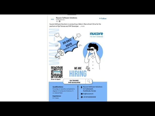 Nucore - QA Trainee - PHP Developer - Fresher - Job opening