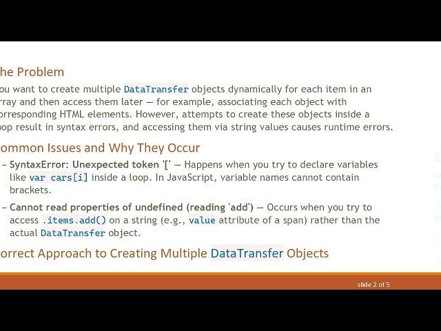How to Create and Access Multiple Javascript DataTransfer Objects in a Loop