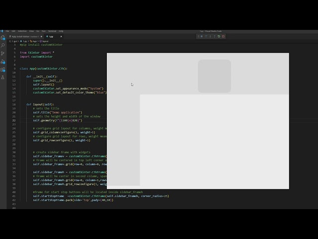 Python modern GUI desktop application project with Customtkinter - Creating frame layout