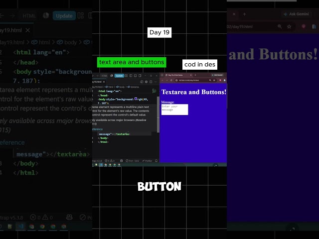 HTML Tutorial Day 19 | Textarea & Buttons in HTML | How to Create Text Areas and Buttons