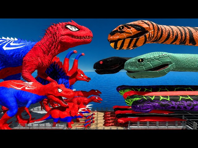 Spiderman Indominus Rex vs Giant Snake Team | Dino Bridge Challenge | Animal Revolt Battle Simulator