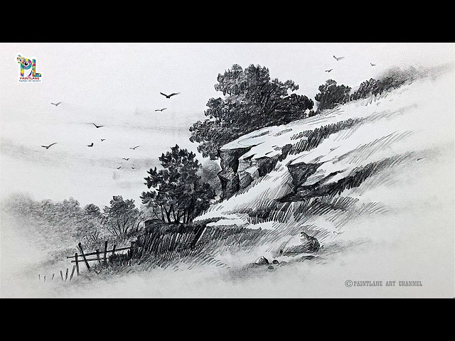 How to draw and Shading Landscape Pencil Art