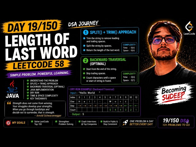 Day 19/150 | LeetCode 58 - Length of Last Word | Java | DSA Journey | Becoming Sudeep
